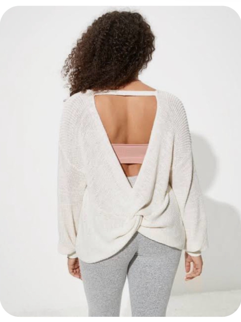 American Eagle Ivory Twist Back Crew Neck Sweater Open Knit M